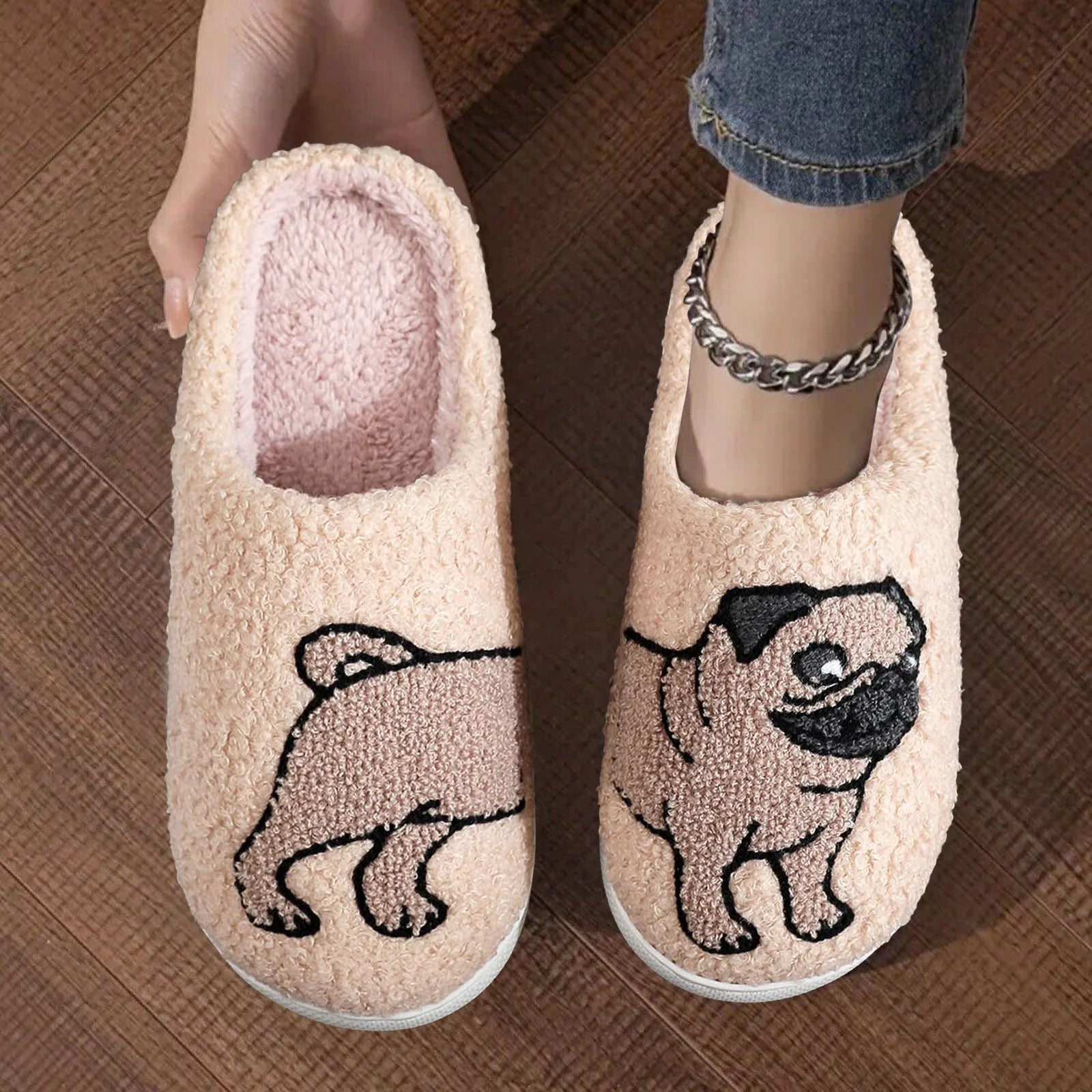 Cute Pug Dog Cotton Slippers