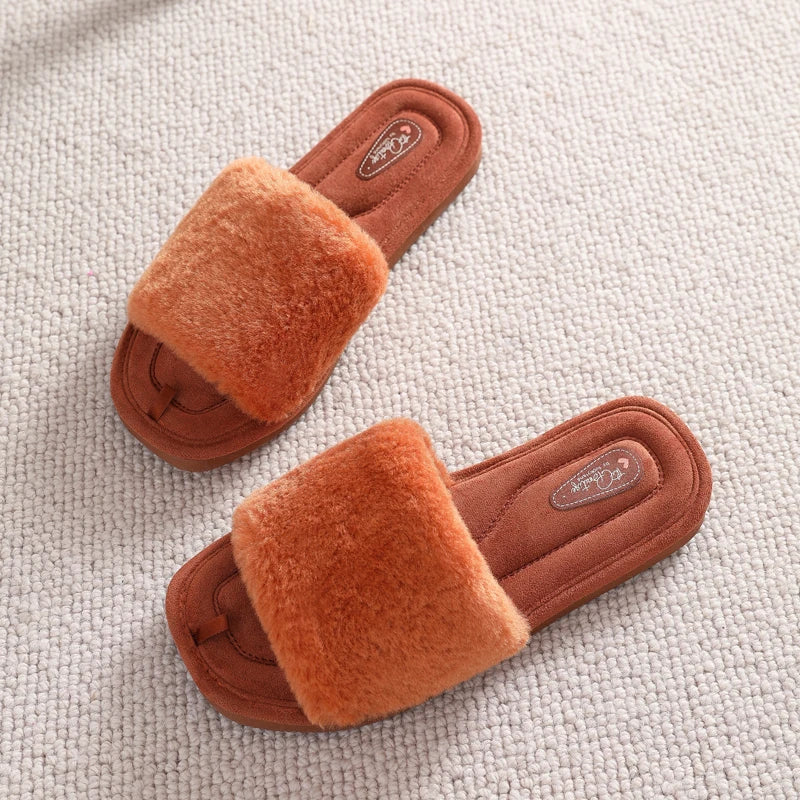 Fluffy Open-Toe Indoor Slippers