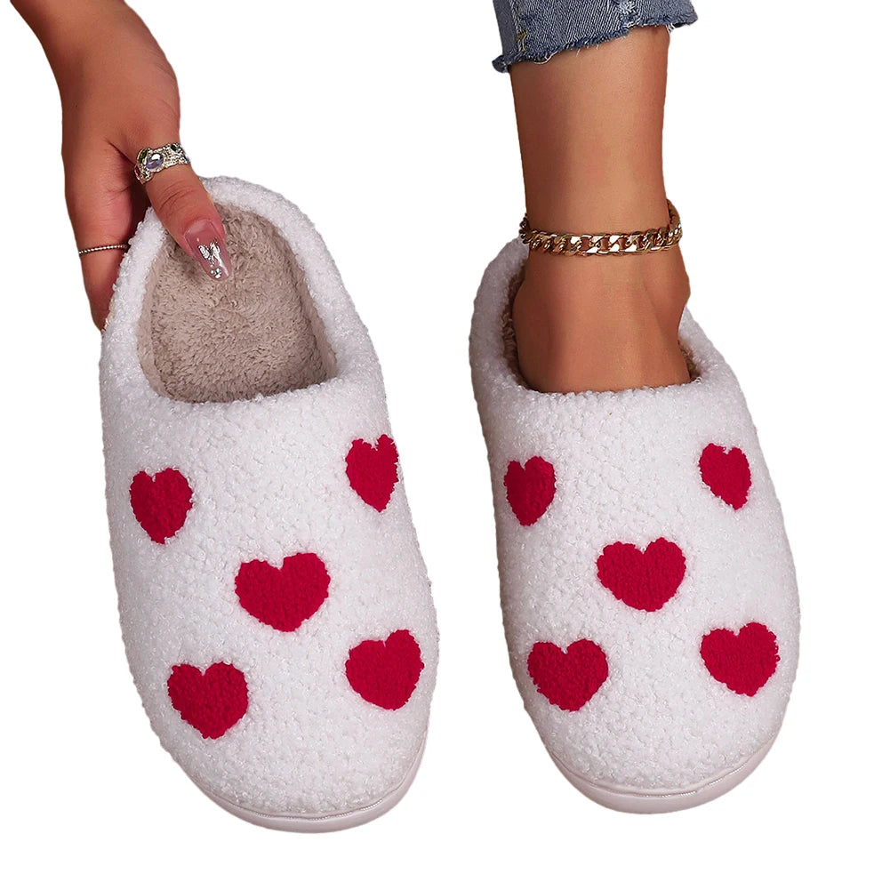 Heart Shape Plush Closed Toe Slippers
